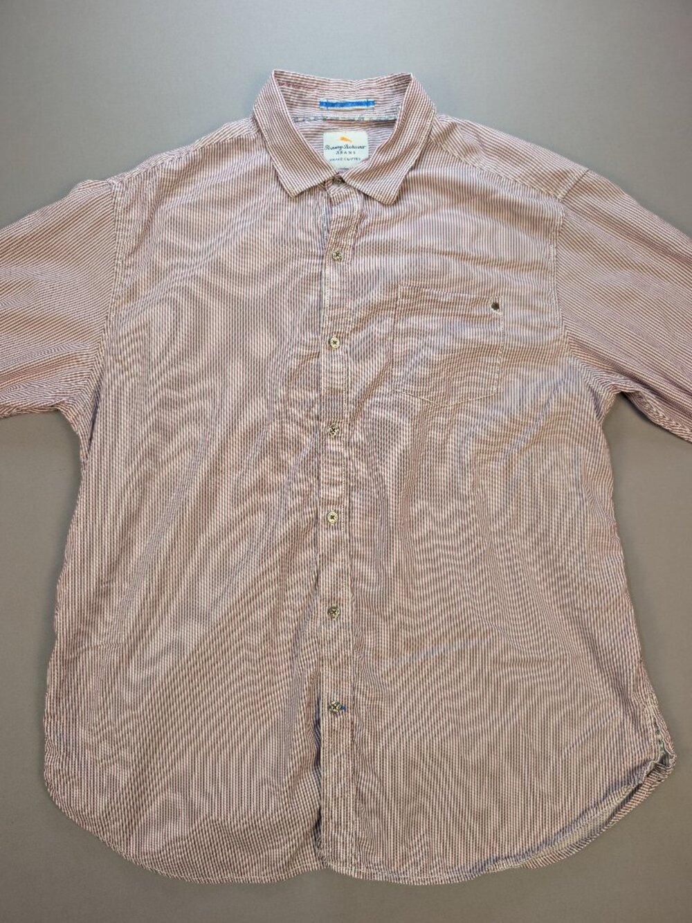Tommy Bahama Jeans Island Crafted Burgundy Stripe Tencel Cotton Shirt Men's XL G